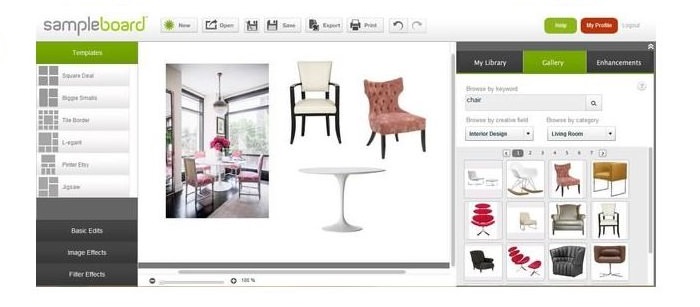 Prøvebræt -software til oprettelse af collager af din lejligheds interiør