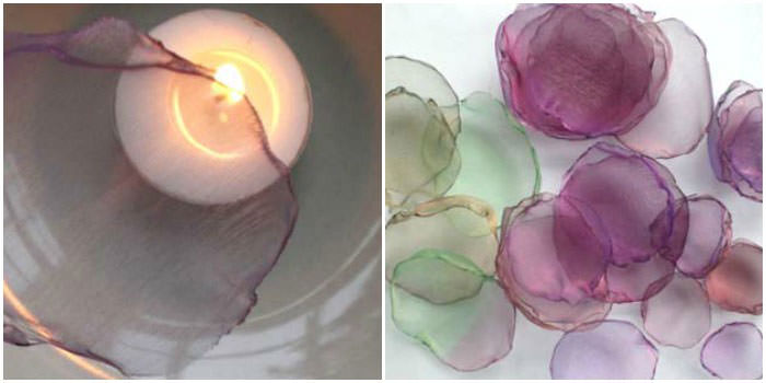 Spracovanie okrajov polotovarov okvetných lístkov nad sviečkou
