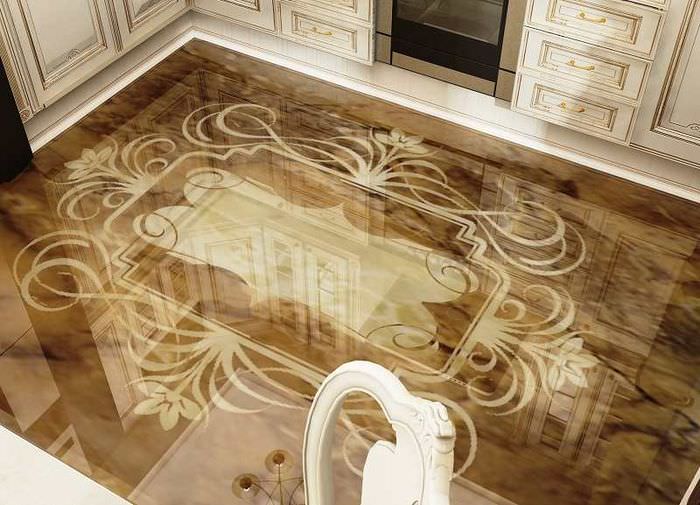Självnivellerande golv i ett kök i klassisk stil