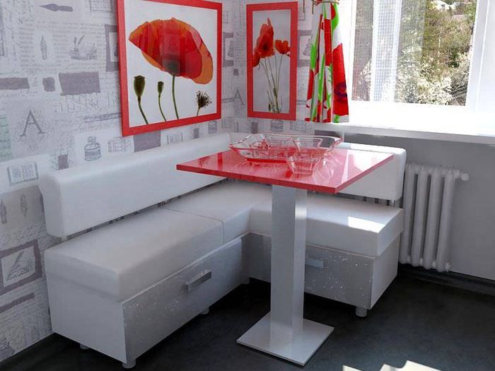 שולחן מטבח עם משטח אדום