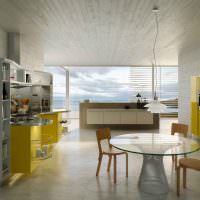 צבע צהוב בפנים המטבח המודרני
