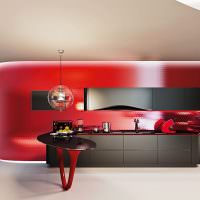 Punainen keittiö minimalismin tyyliin