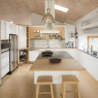التصميم الداخلي الحديث لغرفة المعيشة في المطبخ في منزل خاص