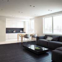 Černá podlaha v designu obývacího pokoje soukromého domu