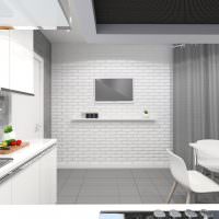 טלוויזיה על קיר הלבנים במטבח