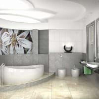 version af det lyse interiør på badeværelset i lejlighedsbilledet