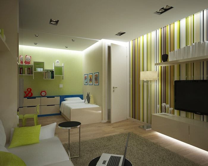interiør i en ett-roms leilighet for en familie