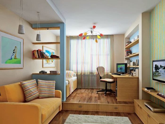 design av en ett-roms leilighet for en familie