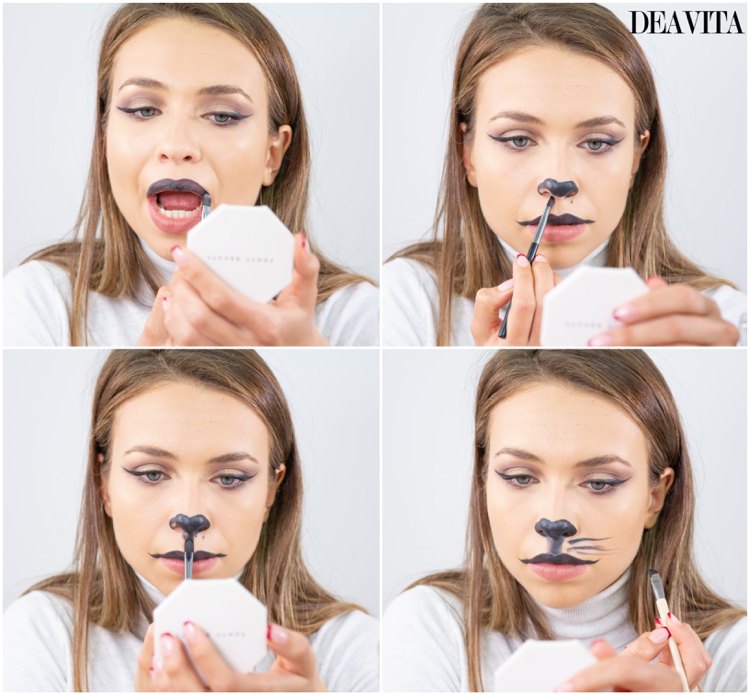 Kat anvender makeup til karneval næse overlæbe