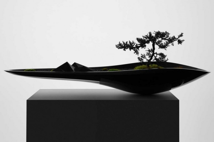 sort-bonsai-gryde-moderne-skulpturel-form