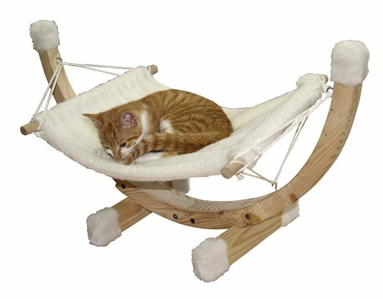 Katte-møbler-hængekøje-træ-stel-plys-liggende overflade