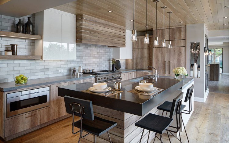 Køkkenø med bord lavet af træ i landstedstil designideer til moderne udstyrede køkkener af natursten