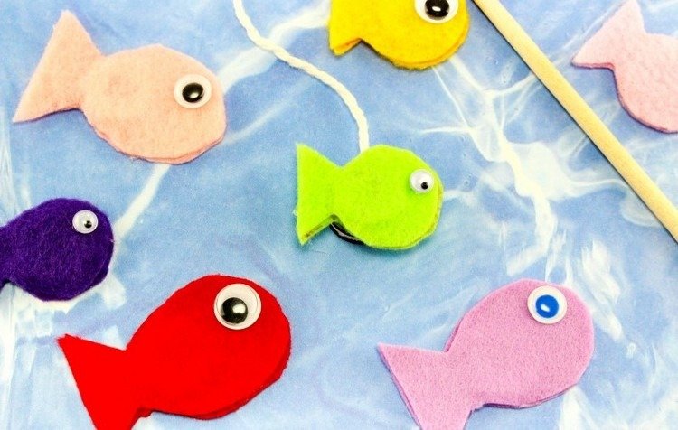 Fiskespil med fisk lavet af filtideer til småbørn