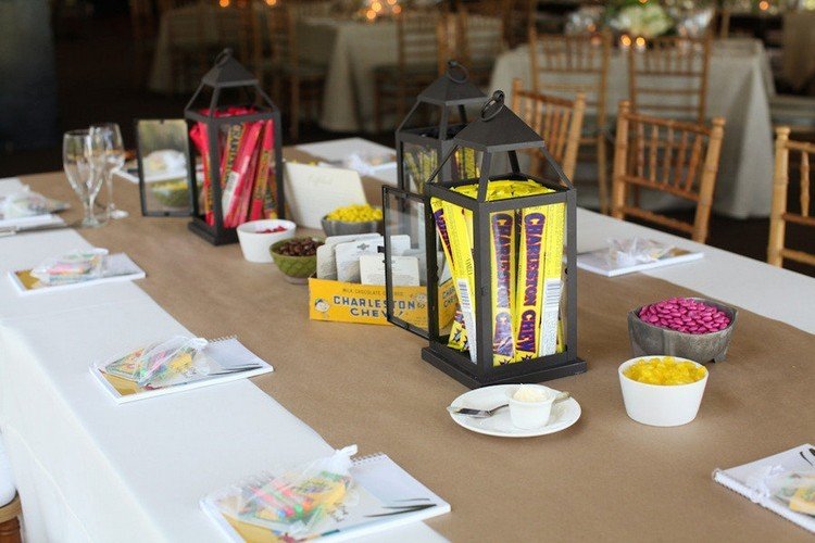 design ideer tips børne bord bryllup lanterner fyldt med slik