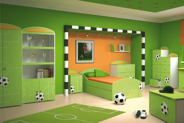 Drengeværelse grøn orange fodboldlegeplads