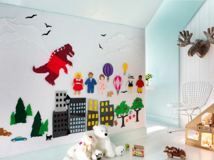 børns værelse tag design væg dekoration idé filt motiver varme lim pistol