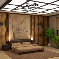 Zdobenie bambusových stien v spálni