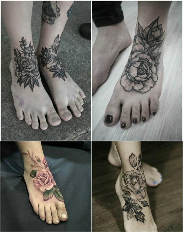 Fodtatovering kvinde blomster rose tatovering tatovering ideer