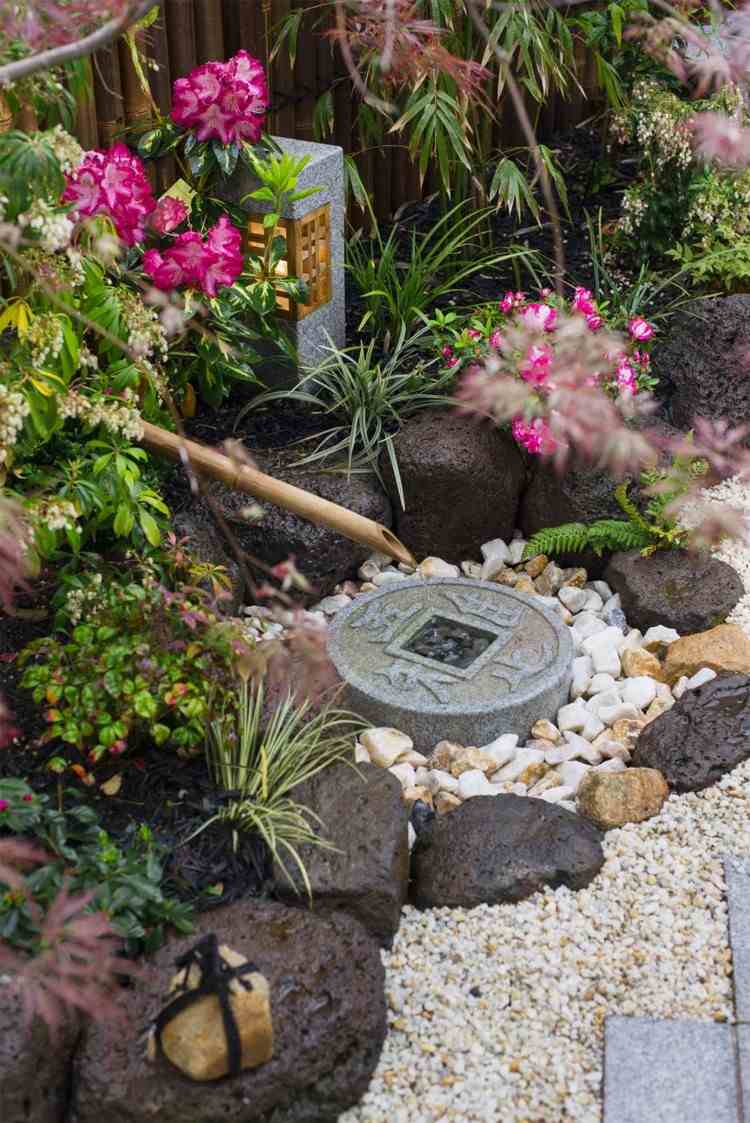 ideer dekoration små japanske have springvand sten