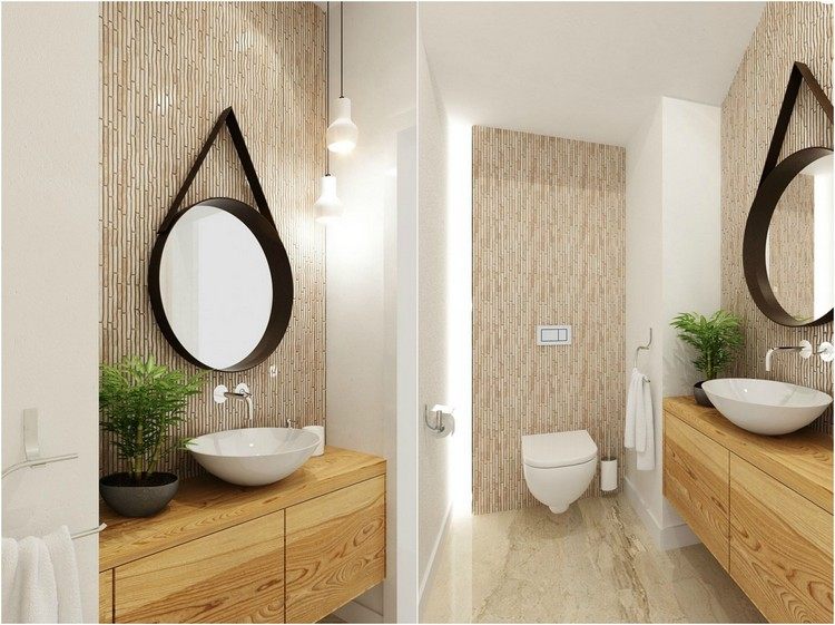 Lille badeværelse wellness oase-vægfliser-bambus-træ-håndvask
