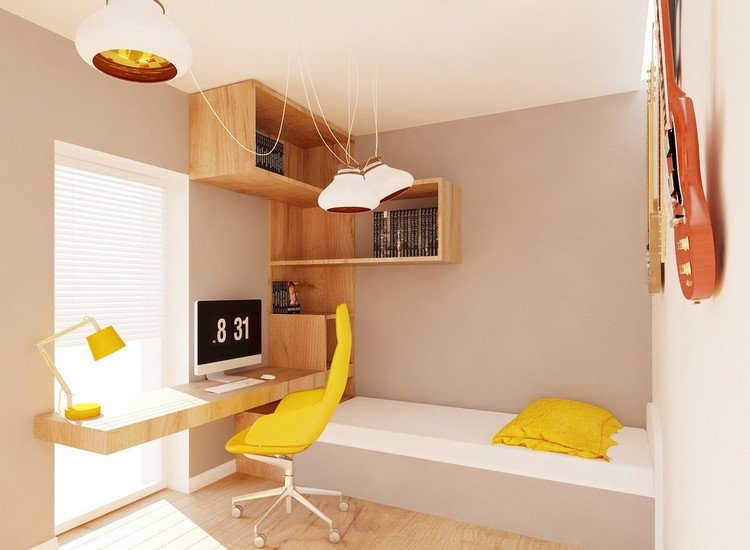små-børneværelse-møblering-ideer-beige-væg-farve-træ-skrivebord-reoler-system