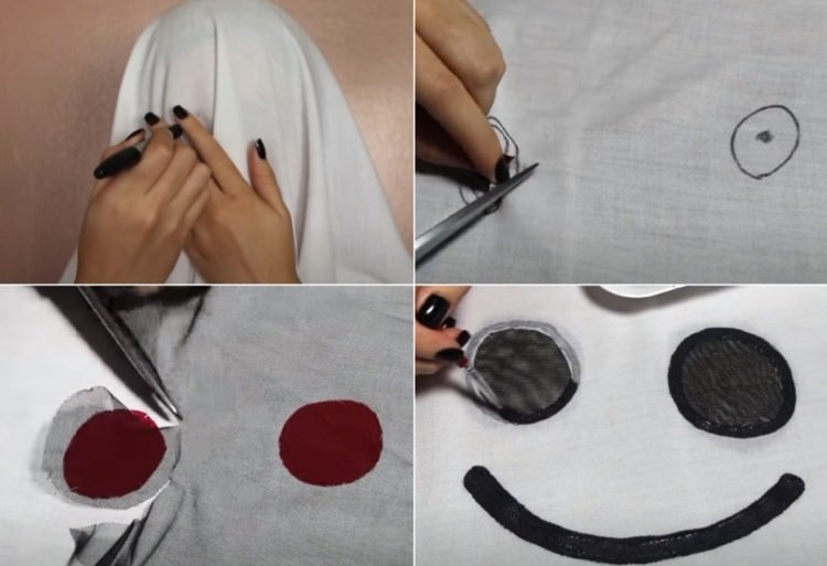 Instruktioner til at lave et DIY spøgelses kostume på Halloween på trods af den beskyttende maske