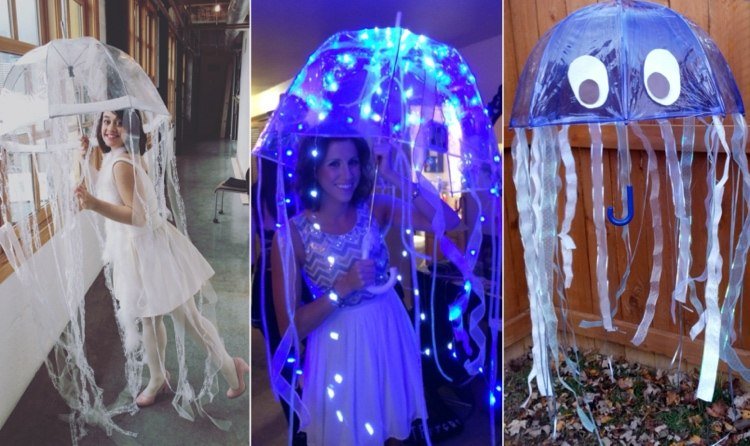 Kostumeidé til Halloween med en gennemsigtig paraply - tinkermanet med belysning