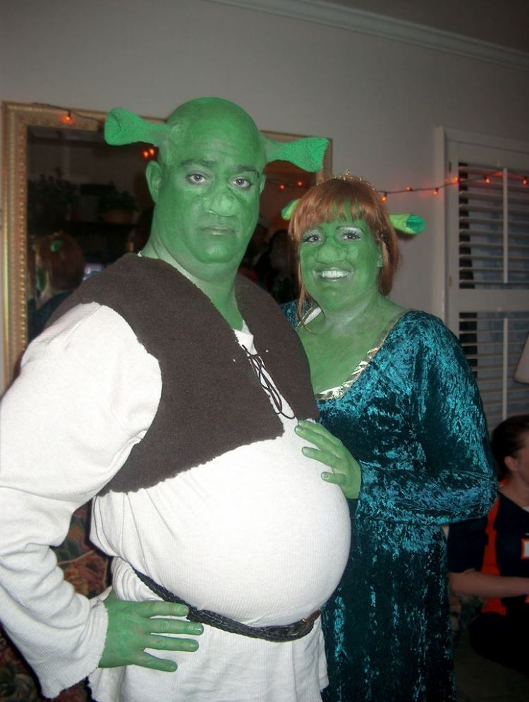 originale-karneval-kostumer-Shrek-prinsesse-Fiona-grønne ansigter