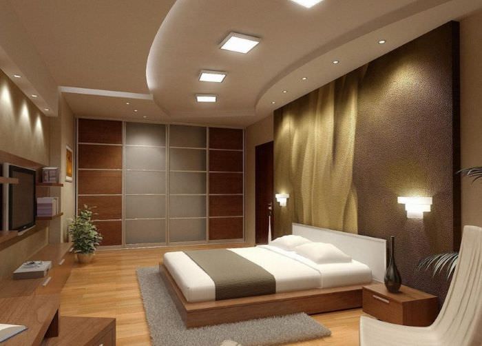 سقف مدمج مع أضواء مدمجة في داخل غرفة النوم