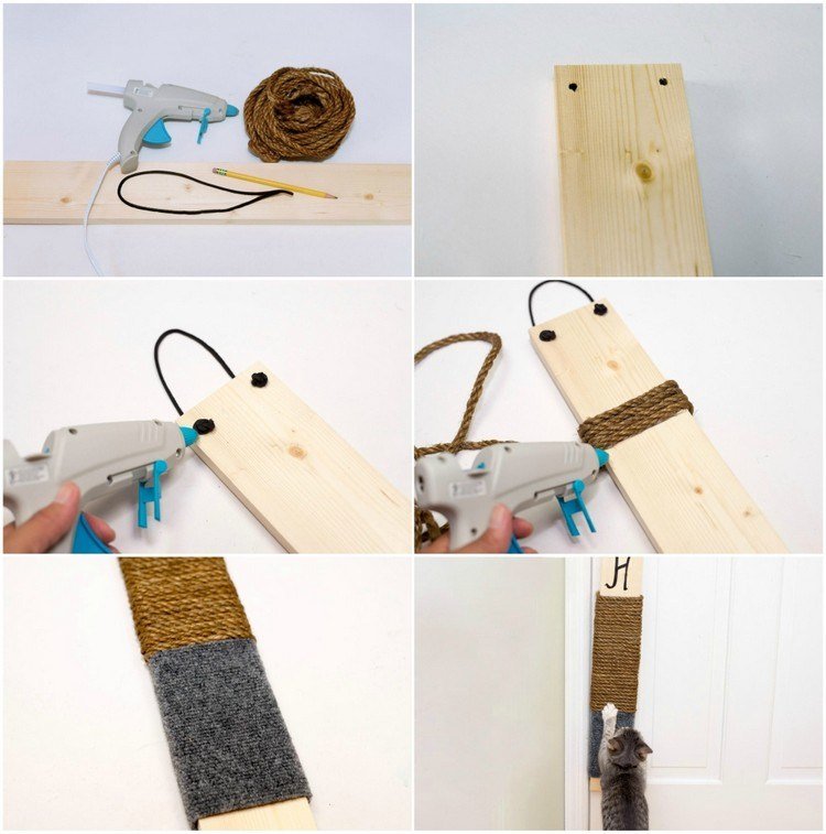 DIY hængende skrabebræt kat instruktioner træplade
