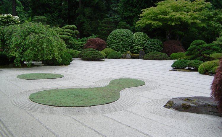 sand i haven design zen-have-idé-græsplæne-mønster-busk