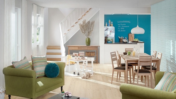 vægdesign-stue-spisestue-pastelblå vægpaneler