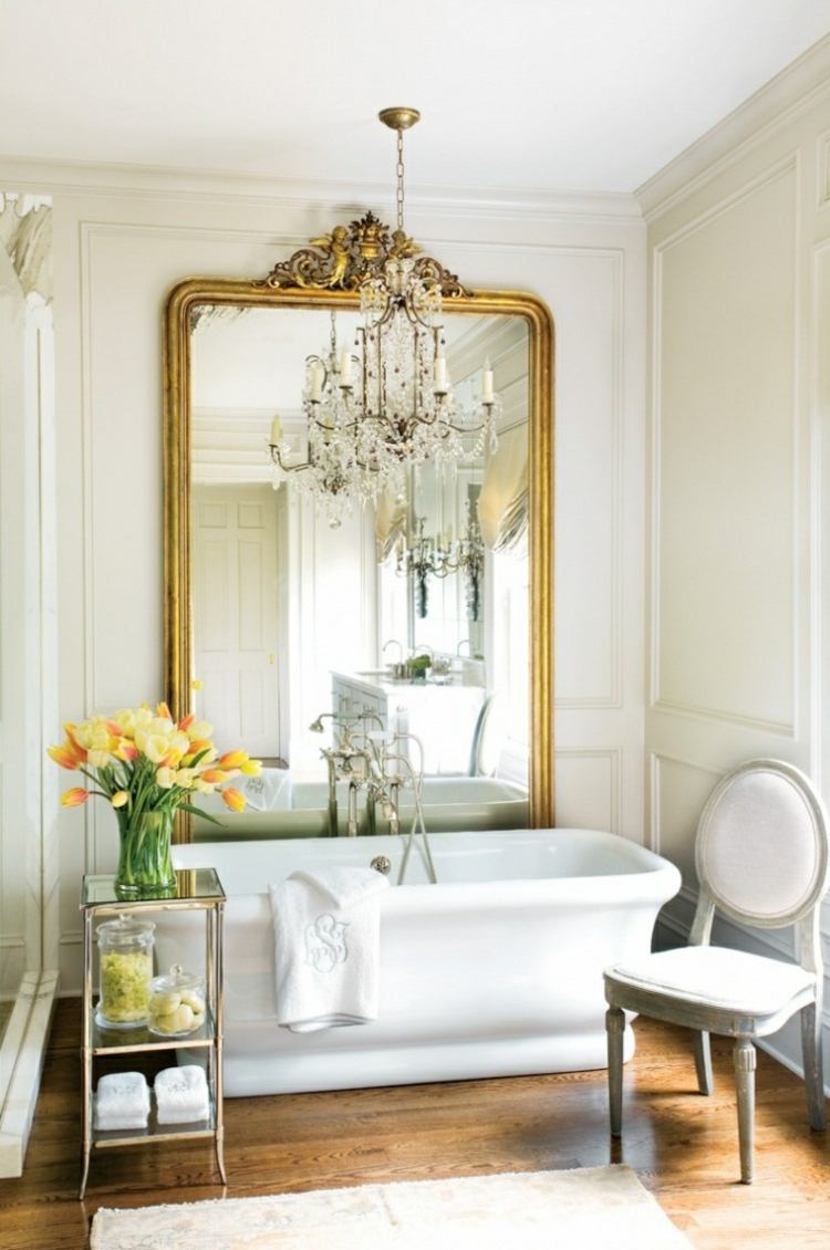 kreative levende ideer badeværelse spejl guld stel vintage karbad deco