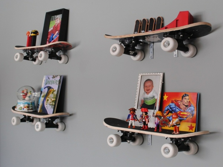 levende ideer kreative børneværelsesdesign hylder skateboardmøbler