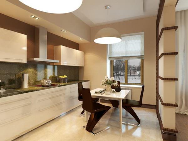 Et moderne beige brunt køkken i traditionel stil vil være det bedste valg for dem, der værdsætter bekvemmelighed, komfort og hygge.