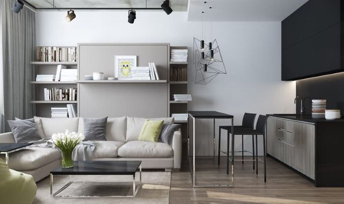 Kjøkken-stue design i grått