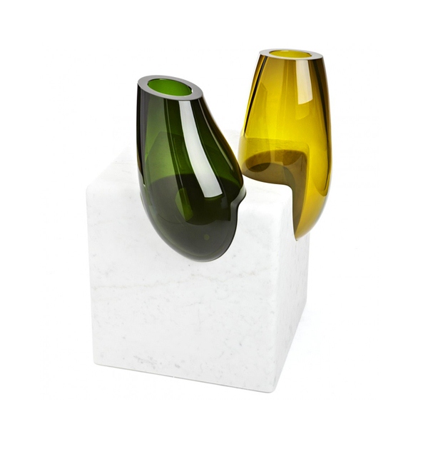 Boligtilbehør glasvase grøn gul marmorstel