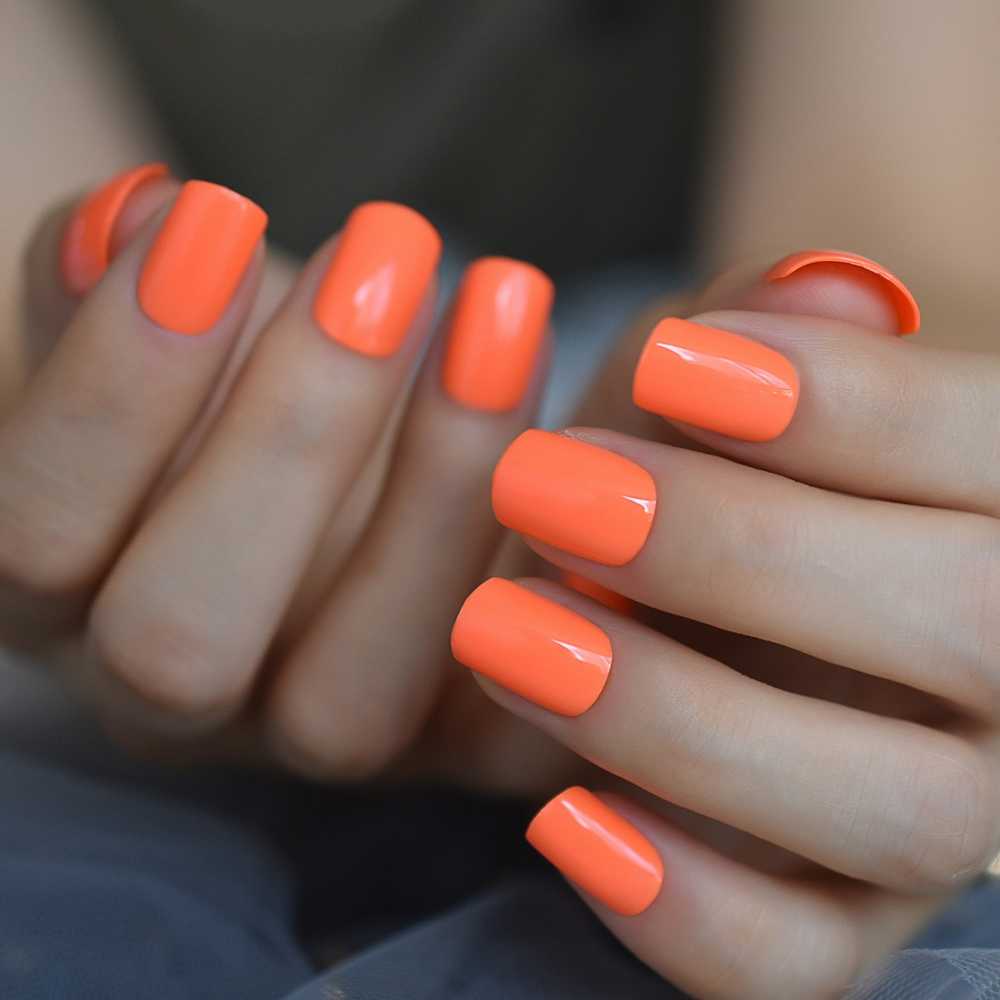 Orange neglelak sommer negle ideer korte gel negle en farve