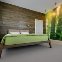 Vihreän ja ruskean yhdistelmä makuuhuoneessa