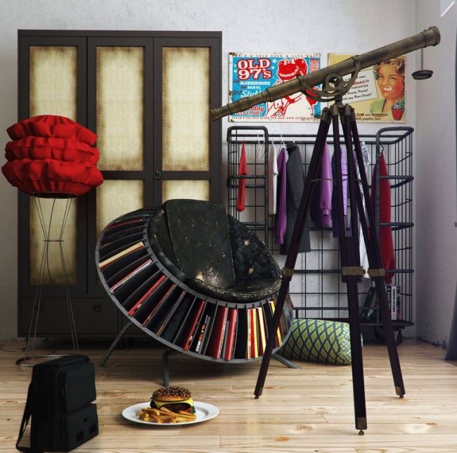 Pop Art Decor-Kikkert Metal Rack Frakke Kroge Stand-Books Opbevaringsplads