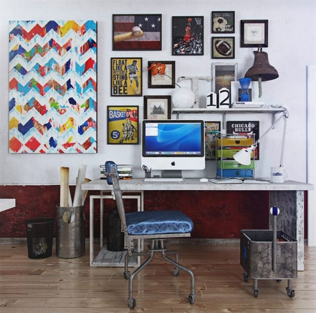 Pop Art Wall Decor-Industrial Chic Interior Design-Office Chair on Castors-Home Office Parketgulv
