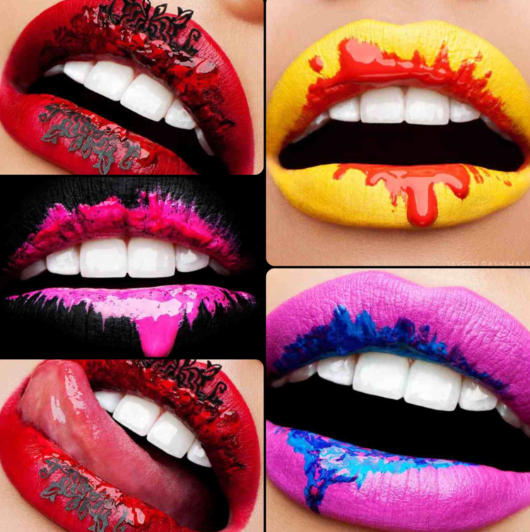 Læber make-up spild-design-farverige-farver-gul-sort-rød-pink
