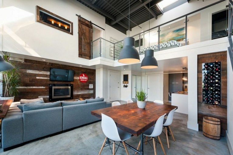 loft indvendige lader træbelysning industriel vinreol