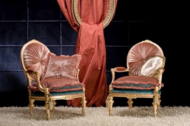 Luksus lænestol rød klassisk stel, skinnende sølvbelagt finish Caterina