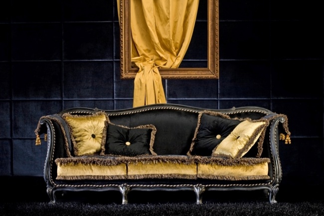 Luksus sofa design italiensk guld sort fløjlsagtig callas gardin-udsøgte materialer