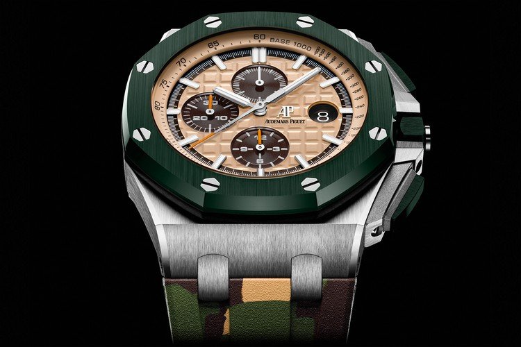 audemars piguet luksus herreur med et sporty design grønt militær lysebrunt brugt