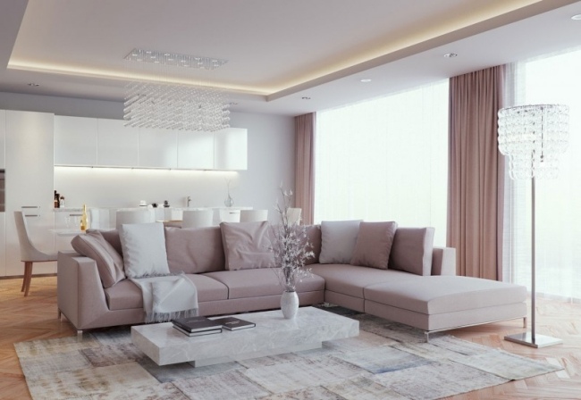 Design lejlighed-loft stil-levende landskab gardiner sofabord marmor look