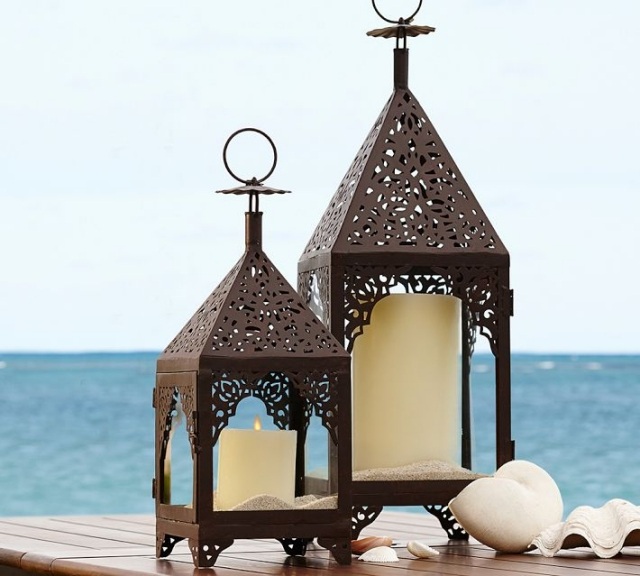 Sæt med 2 stål lanterne have dekoration sort dekoreret orientalsk design moderne