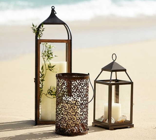 fint sandstrandlygter metal sæt med 3 søjlelys dekorative