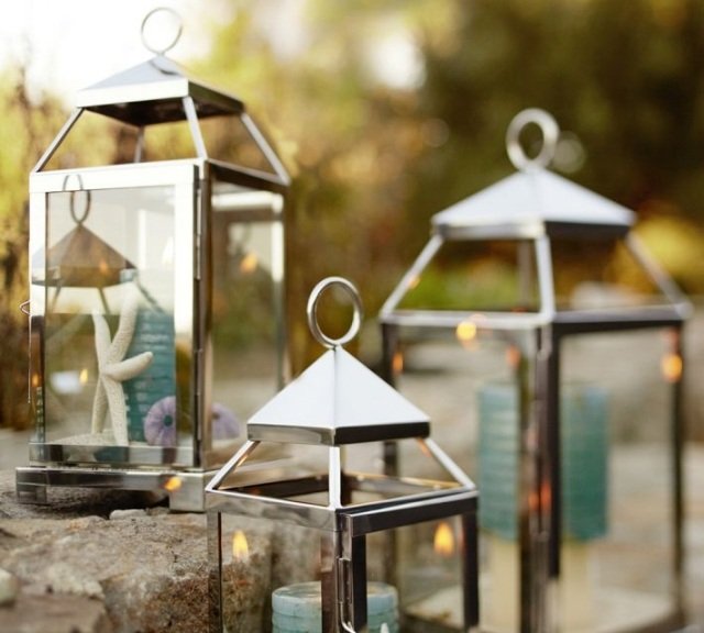 ideer havebelysning med lanterner-metal blank-glas til at hænge